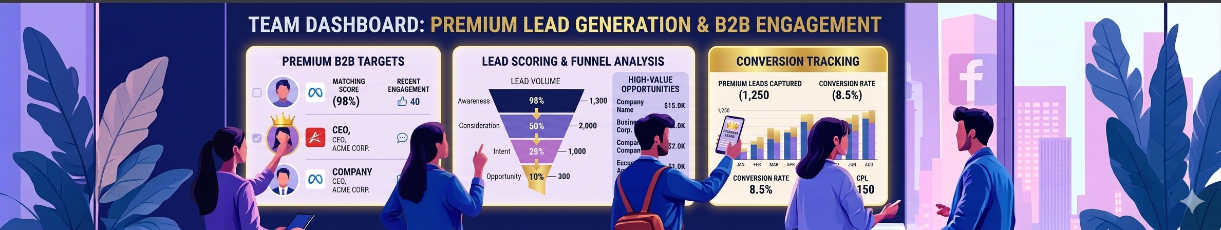 Premium lead generation and B2B engagement team dashboard